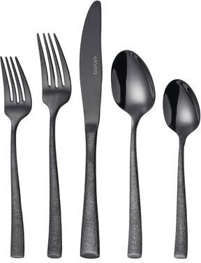 Elama 20 Piece Mirror Polished Stainless Steel Flatware Set in Black