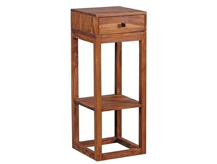 Wohnling Beistelltisch Mumbai Massivholz Sheesham Anstelltisch Telefontisch mit Schublade 35 x 35 x 90 cm