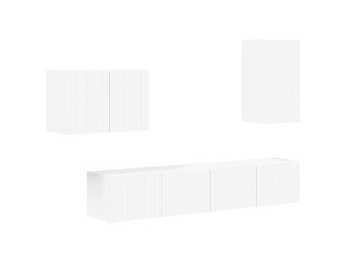 Roanoer TV-Wandschrank Set 4-teilig TV Board Hängeschrank Weiß Platzsparende Lowboard Alternative für Wohnzimmer und Schlafzimmer mit geschlossenen Fächern für Zubehör und Deko.