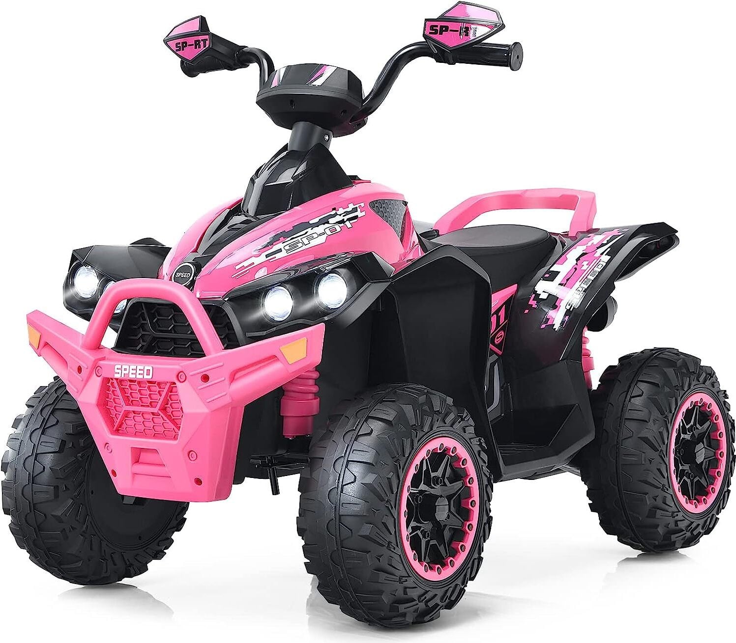 Costway Elektrische Kinderquad 12V met Muziek, Claxon en LED-koplampen, Roze
