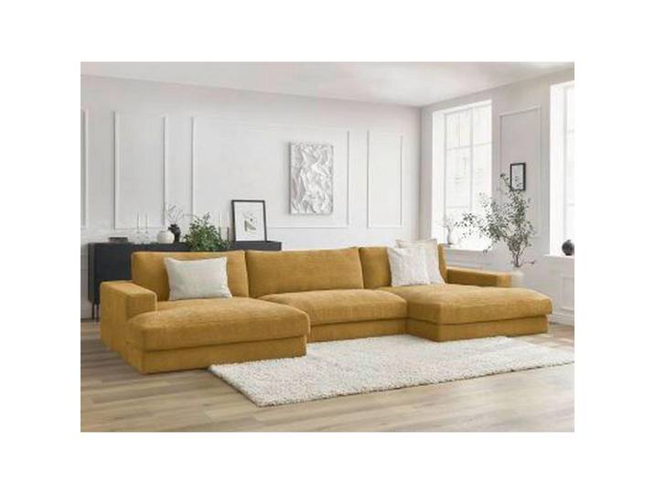 Wohnlandschaft Leonard, Gelb, Kunststoff, 4-Sitzer, U-Form, 349x159 cm, Rücken echt, Armteil links, rechts, Wohnzimmer, Sofas & Couches, Wohnlandschaften, Wohnlandschaft U-Form