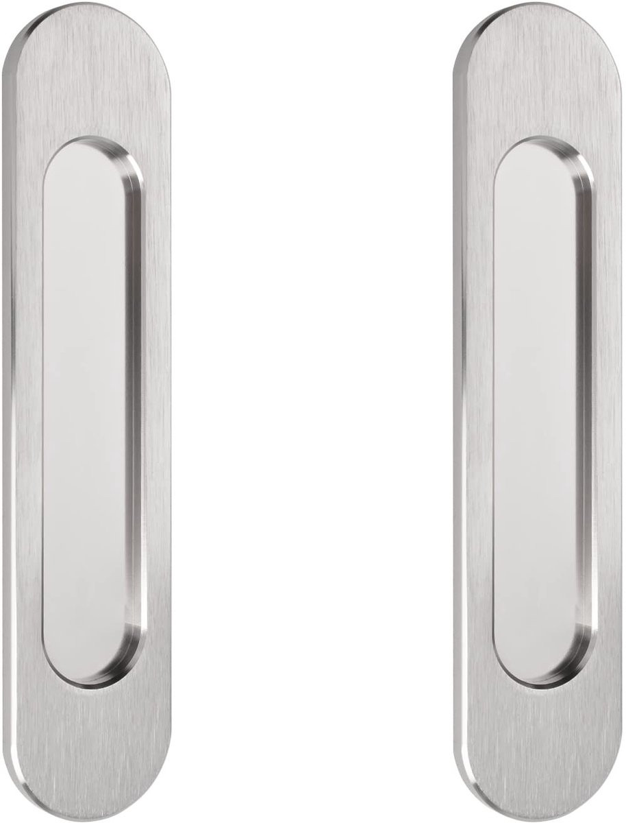 Dailygoods Ovaal Schuifdeurgrepen 18 cm - Geborsteld Aluminium - 2 Stuks - Zelfklevend
