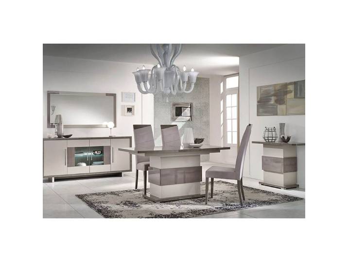 AUXANE - Pack Séjour Table Allongeable + Buffet 4P Led + Console Gris Metallisé et Mat