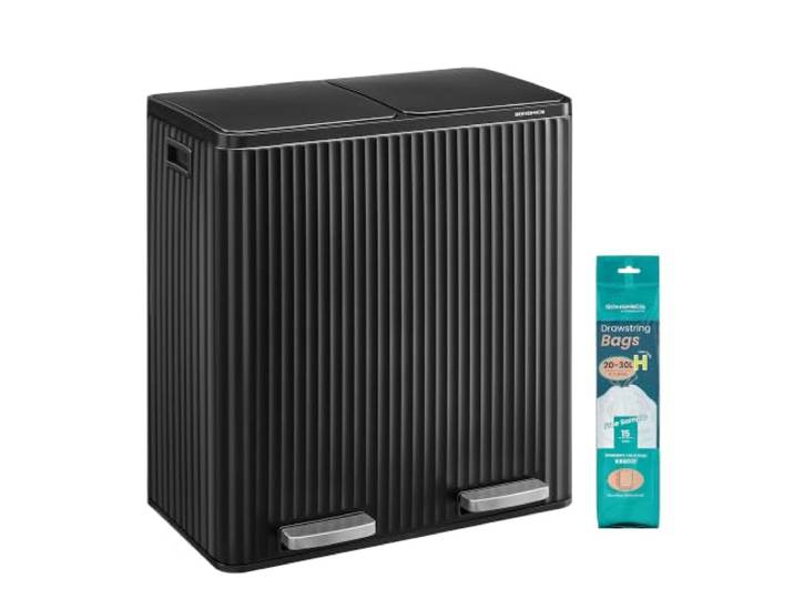 SONGMICS Mülltrennsystem, Mülleimer Küche mit Deckel, 2 x 30 L Abfallbehälter Küche, Stahl, 59,1 x 36,5 x 62,7 cm, Sanftes Schließen, Schwarz, Patia Kollektion LTB360BZ02