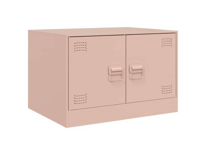 KMVXCVNM Couchtisch Rosa 67x50x44 cm Stahl Beistelltisch Kompakter Wohnzimmertisch mit 2 Türen für ordentliche Aufbewahrung, belastbar bis 75 kg, pflegeleichte Metalloberfläche.