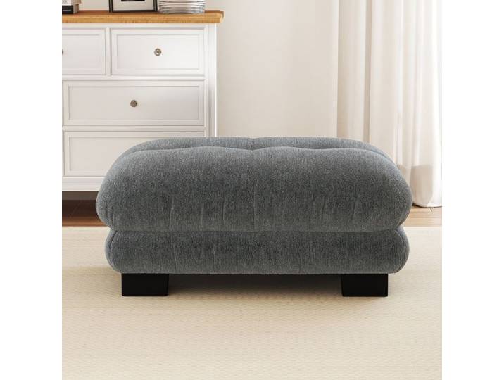 Pouf Repose-Pieds Salon - 112x68x52 cm - Ottoman Velours Confortable en Chenille - Gris