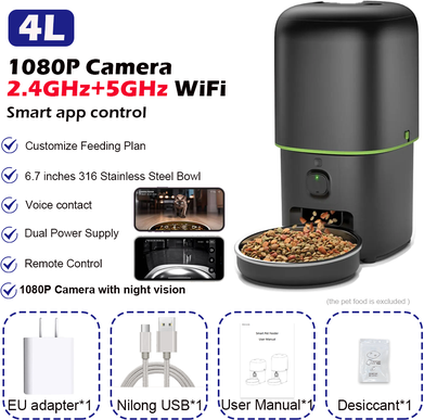 Youfap Market Automatic Smart Cat Feeder With Camera, WiFi Enabled App Control For Cats & Dogs 4l Wifi 1080p Camera