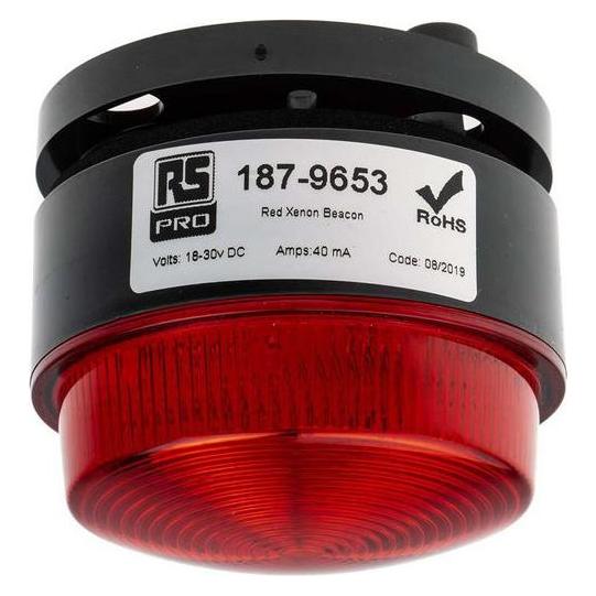RS PRO Xenon Blitz Signalleuchte Rot, 18 30 V dc, Ø 76mm x 50mm (1879653)
