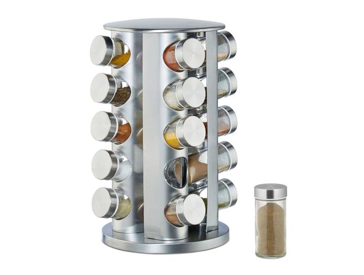 Gewürzkarussell mit 20 Gläsern Silber-Transparent