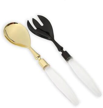 Classic Touch Salad Sever Set - Gold Spoon Black Fork with Acrylic Handles