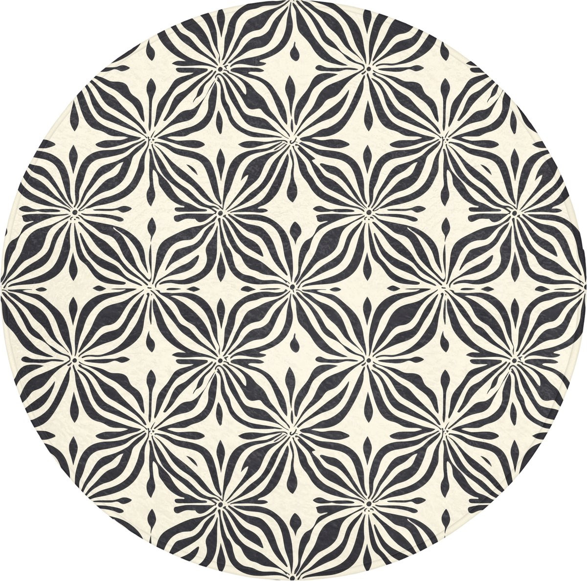 OnlyWow Badmat rond 70x70 cm - Zwart - Grafisch patroon - Antislip