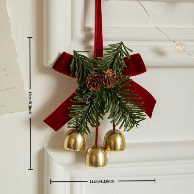 Modern Home Fixes Velvet Bows, Jingle Bells & Pinecones Christmas Hanging Decor Set For Fireplace, Tree & Holiday Party Decor three Bells 1pc