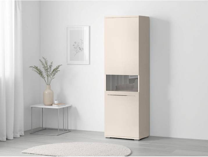 Vitrine GOODPRODUCT Piano , beige (beige hochglanz), B:60cm H:193cm T:40,2cm, Holzwerkstoff, Schränke, Vitrine, UV lackiert, Soft-Close Funktion