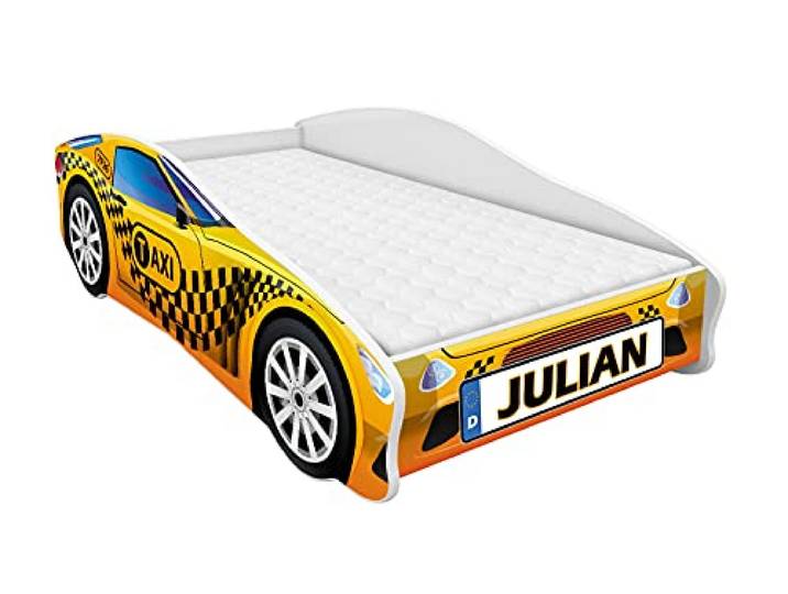ACMA Autobett 140x70 cm mit Matratze und Lattenrost - Kinderbett Auto personalisiert mit Name, Modell 10, stabiles Jugendbett für Kinderzimmer, belastbar bis 120 kg