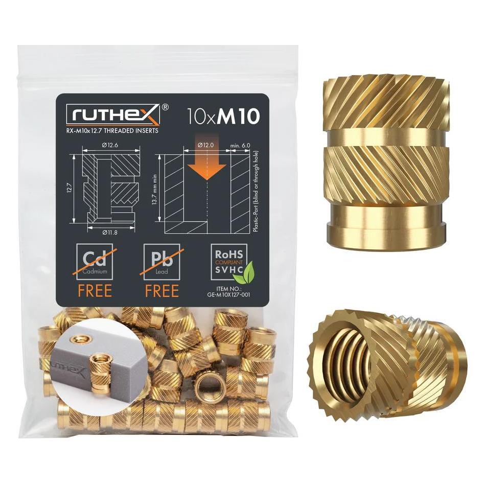 Ruthex M6 threaded insert - Rx-M10x12,7 - 10 pcs (M10) (GE-M10x127-001)
