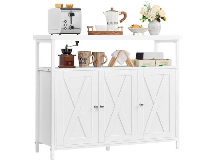 Yaheetech Buffet de Cuisine Bahut avec 3 Portes Étagères Réglables Compartiment Meuble de Rangement Salle à Manger Cuisine Blanc
