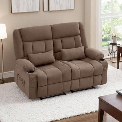 Manual Reclining Loveseat with Ergonomic Design, Cup Holders and Side Pockets for Living Room