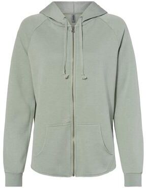 Independent Trading Co. PRM2500Z Women's California Wave Wash Full-Zip Hooded Sweatshirt in Sage size 2XL   Ringspun Cotton