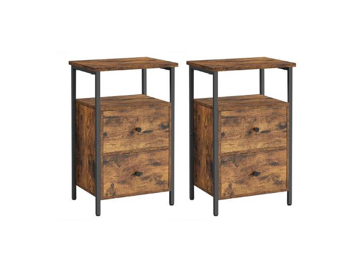 VASAGLE Nachttisch Beistelltisch, mit 2 Schubladen, für Schlafzimmer, Wohnzimmer (2-St), 2er Set, Industrie-Design