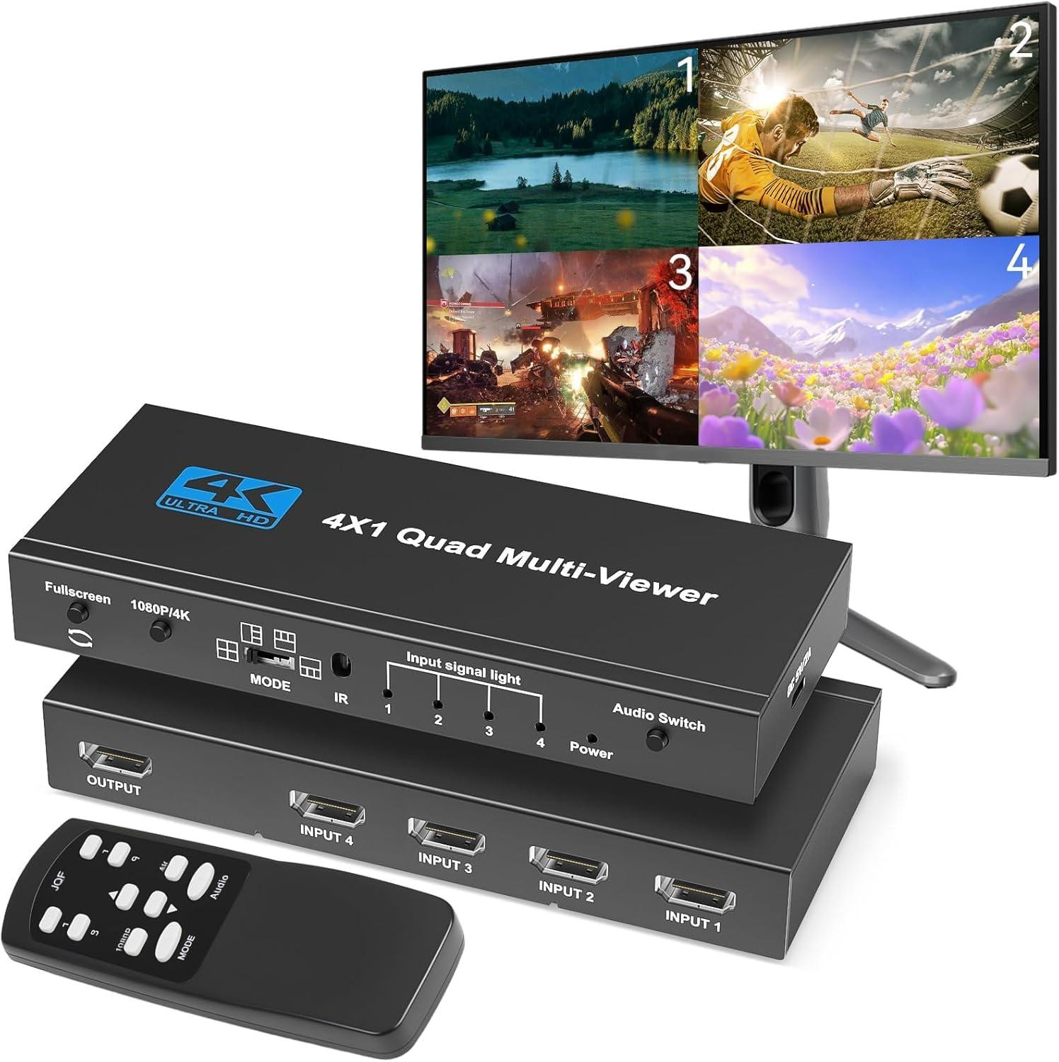 Selius HDMI-schakelaar Multiviewer 4x1 4K met infrarood afstandsbediening