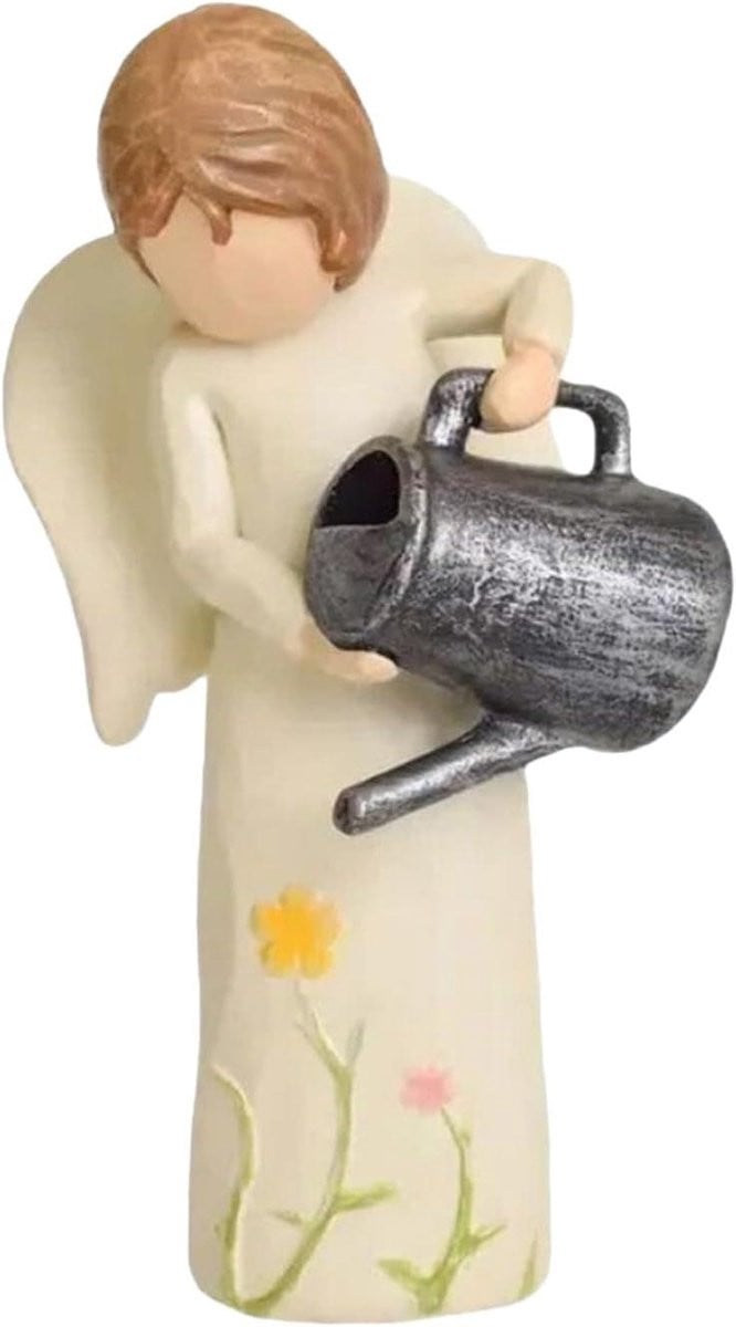 Engel Figuur Decoratief Beeld Handbeschilderd Hars Beige Hoogte: 16 cm