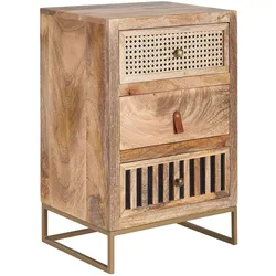 KADIMA DESIGN Nachttisch Mango Massivholz / Metall 40x60x30 cm Nachtschrank Boxspringbett, Design Nachtkonsole mit 3 Schubladen, Nachtkommode Wiener Geflecht mit