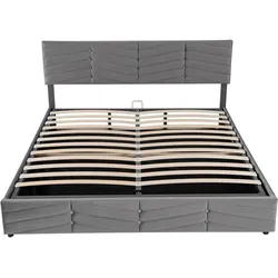 STILVORA Polsterbett Samt Grau 160x200 cm mit Bettkasten & verstellbarem Kopfteil