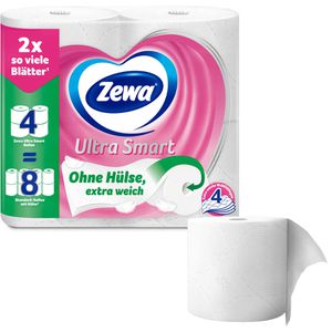 Zewa Toilettenpapier Ultra Smart, ohne Hülse, 4-lagig, Tissue, 280 Blatt, 4 Rollen