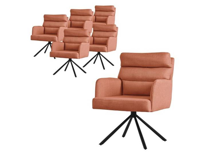 ML-Design 6x Chaise de Salle à Manger Orange Pivotante Position Voiture Rembourrée Revêtement en Polyester Accoudoirs Dossier