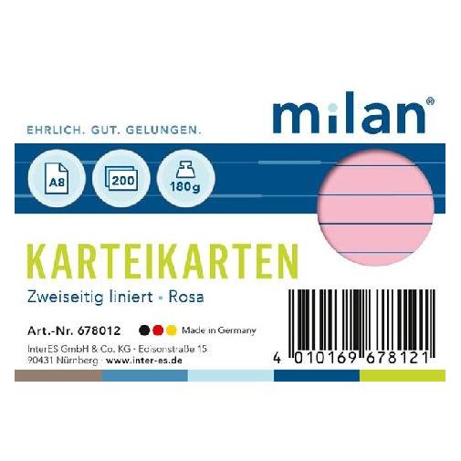 Milan Karteikarten A8 liniert rosa (A8, 180 g/m²) (678012)