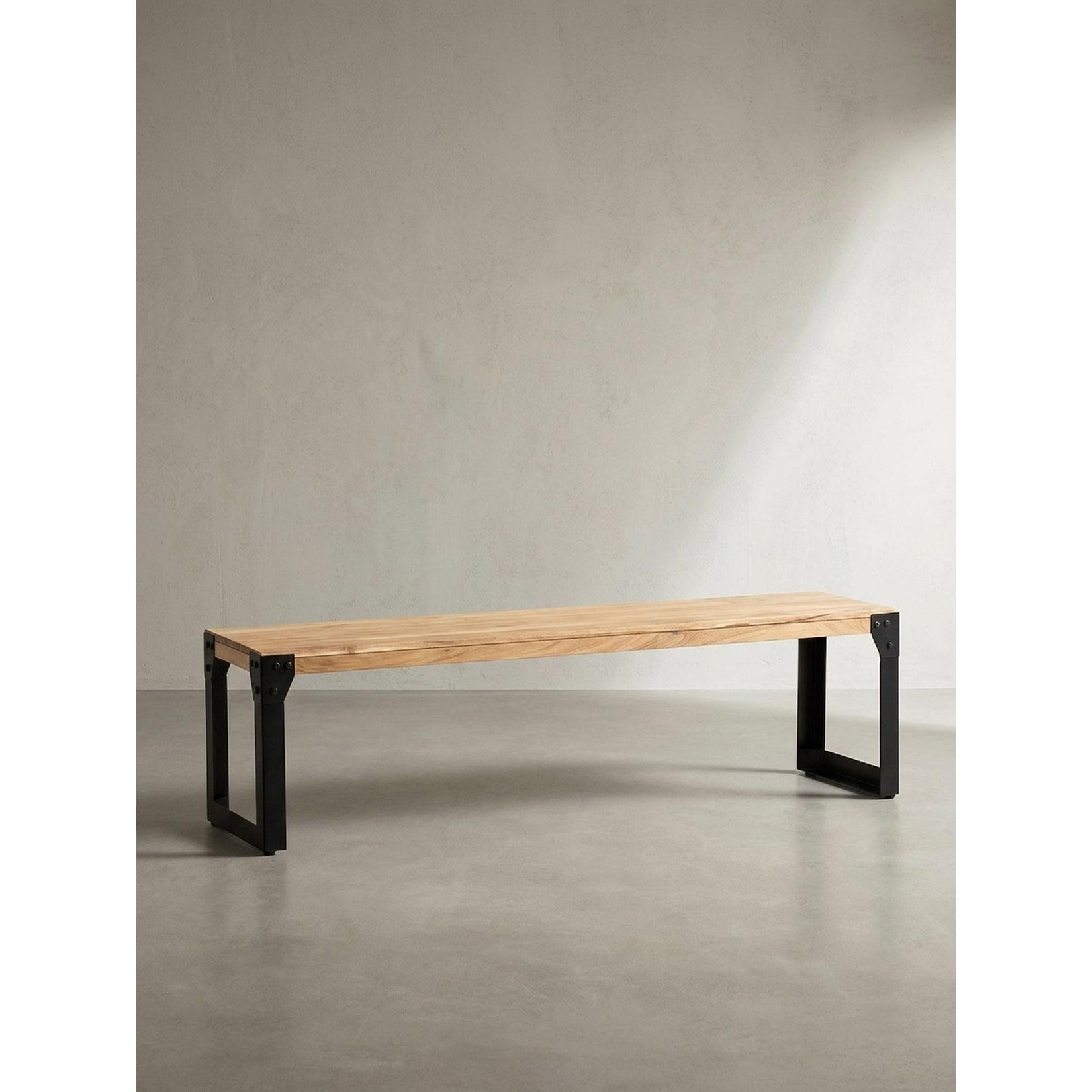 Esszimmerbank Massivholz Metall ohne Lehne, Akazie 160x40x45 cm