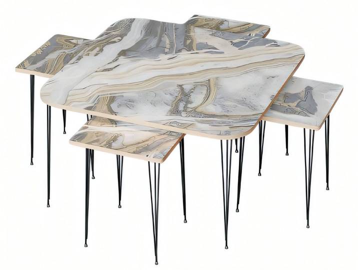 Xlmoebel Couchtisch Moderner Mehrfarbiger Holz-Tisch mit Beistelltischen (Packung, Couchtisch + 4 Beistelltische), Made in Europa