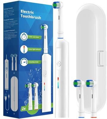 Uplift Essentials Intelligent Rotating Electric Toothbrush Rechargeable Rotary Toothbrush With Oral B Compatible Heads white
