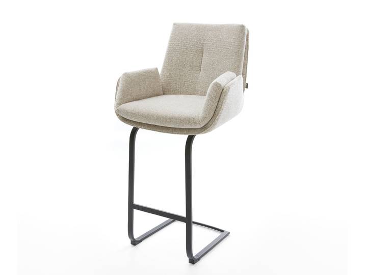 Barstuhl Clea-Flex Webstoff Soft Beige Freischwinger Flach Metall Schwarz, Barstühle