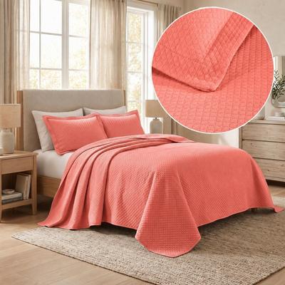 Superior Solitaire Cotton Decorative Bedspread Quilt Set, Textured Top Layer for Layering