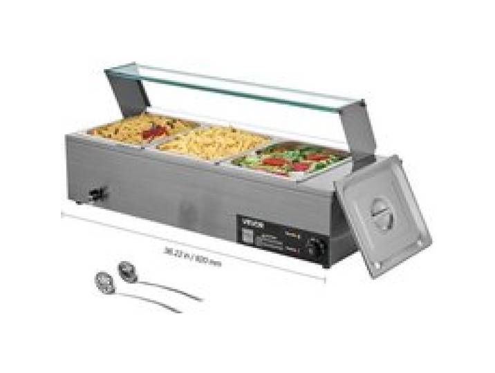Inox avec Couvercle en Verre Bain-Marie Électrique 1500W 3 Bacs Maintien au Chaud pour Buffet Restauration