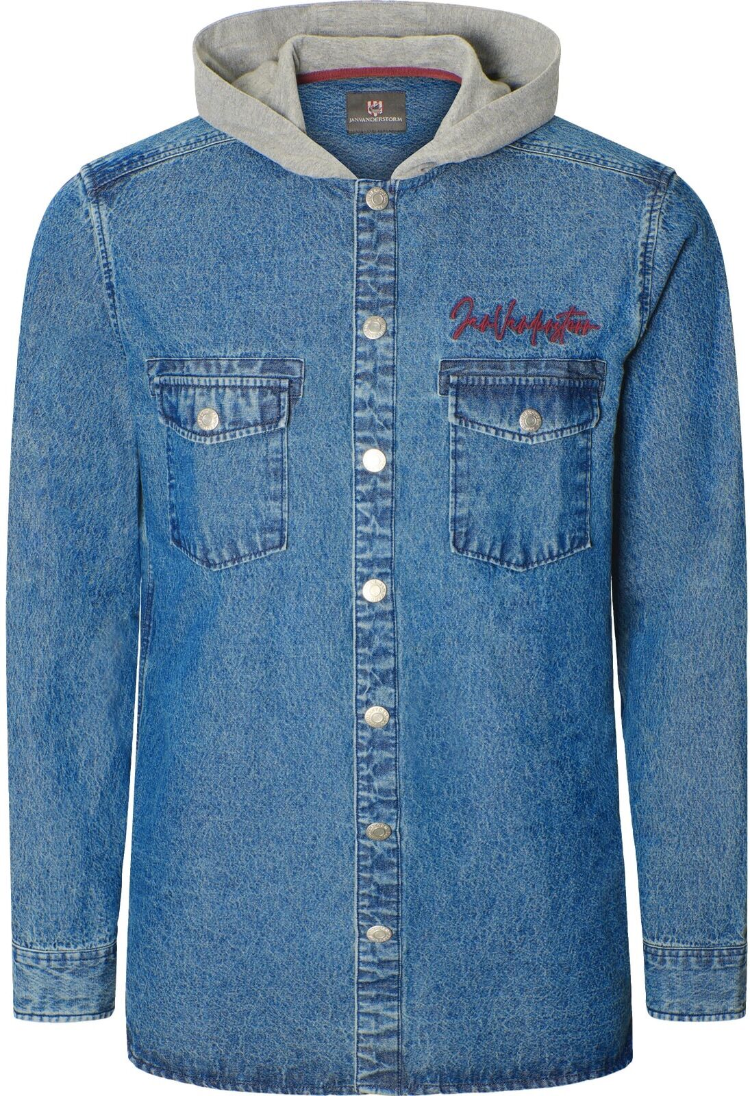 Jeanshemd JAN VANDERSTORM "Jeanshemd OLAFUR", Herren, Gr. L, weit, blau (hellblau), Hemden Jeanshemd