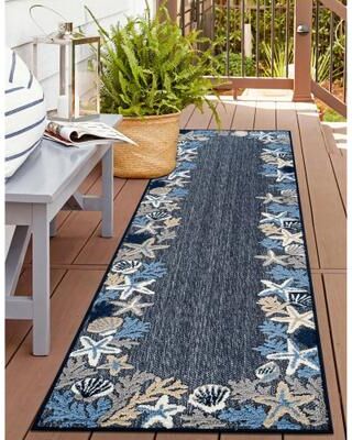 World Rug Gallery Coastal Border Indoor/Outdoor High-Low Area Rug