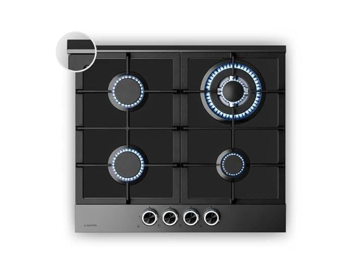 Klarstein Verosteel Gaskochfeld, 4-Brenner, 8000W, 60cm, Glas & Edelstahl, Flüssiggas/Erdgas, Elektrische Zündung, Flammenausfallschutz, Gasherd Küche, inkl. Umrüstsatz, Schwarzer Edelstahl