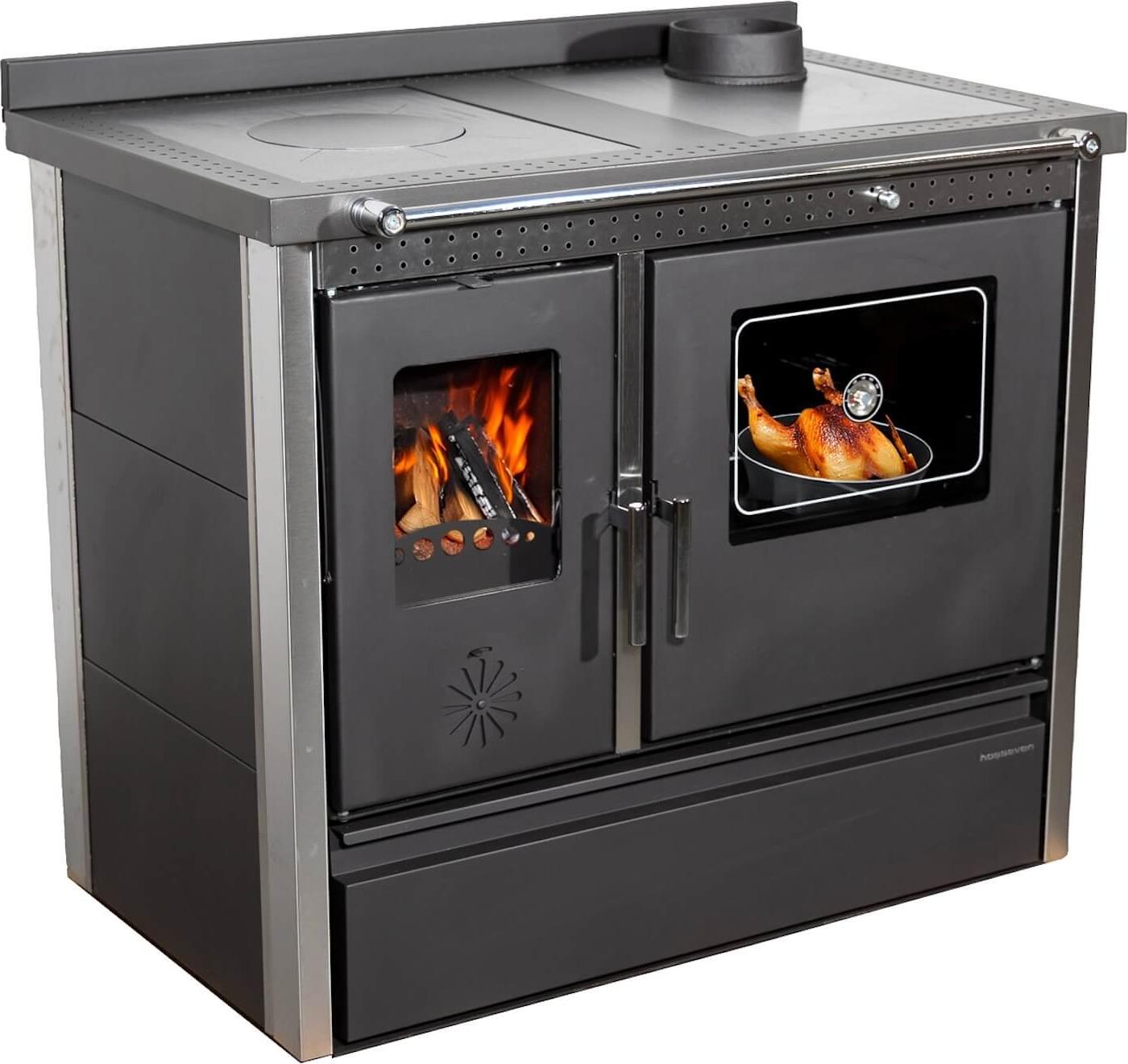 Kaminofen mit Backfach und Herdplatte 4050 Lotus Inox Schwarz Holzofen 11 kW Holz Ofen Mehrfachbelegung Kamin Heizofen Küchenherd