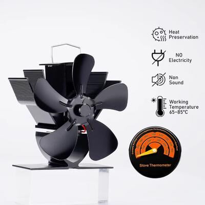 Inspired Finds Mini 5 Blade Heat Powered Stove Fan Eco Friendly Fireplace Fan For Wood Burners, Silent Operation & Efficient Heat Dis with Thermometer