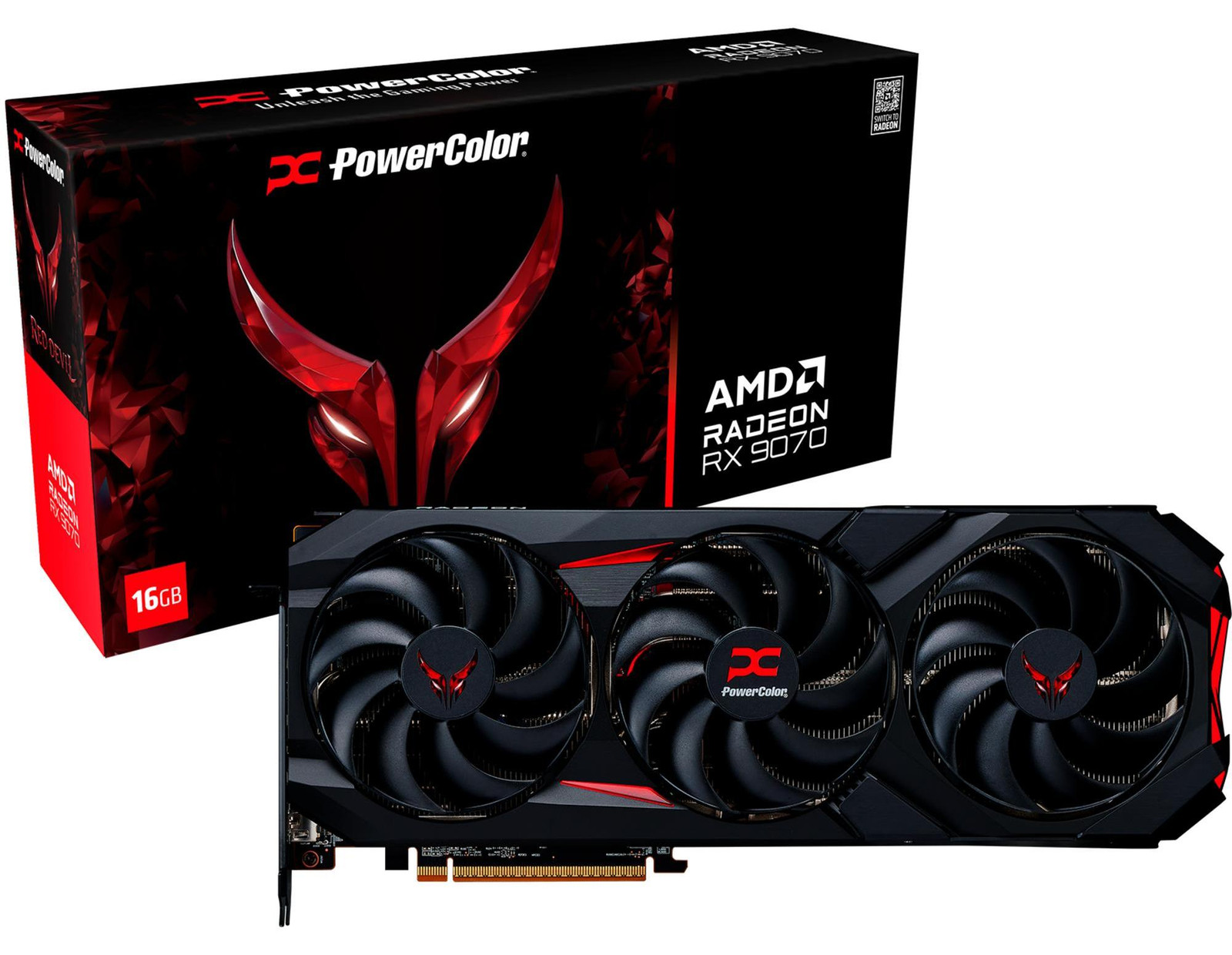 PowerColor Devil OC RX 9070 16GB GDDR6 videokaart met 3 ventilatoren