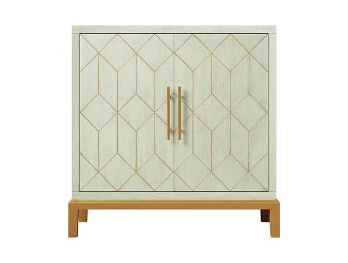 Buffet de cuisine - HOLTICO - Meuble de rangement cuisine a 2 portes style moderne - Vert et Or - 80 5 x 36 x 82 cm