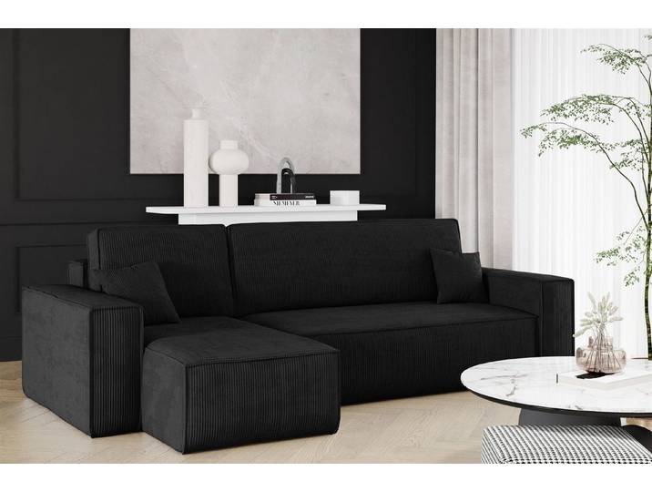 Fun Möbel Ecksofa Sofa MARIS mit Ottomane Cordstoff Poso, Ottomane Links oder Rechts, Rundumbezug