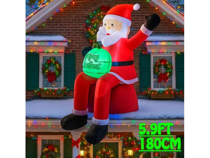 5,9 pieds père noël tenant cadeau décorations de noël gonflables ornements de noël lumières en plein air maison cour vacances fête décor jouets