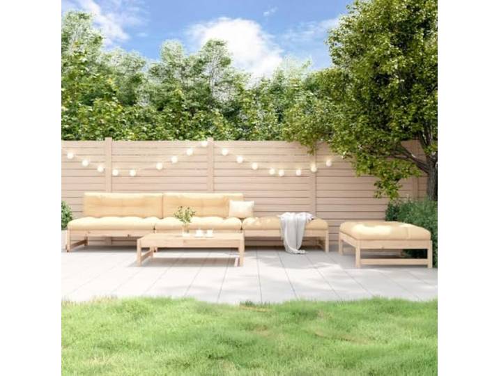 WDGJJFECNMUEHI Pin massif Lattes Jardin terrasse Familial 5 pièces Marron Salon de jardin 5 pieces bois massif pin exterieur modulable avec repose-pieds et table basse pour patio terrasse, robuste et