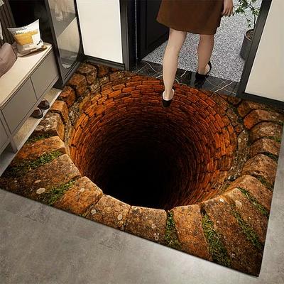 Fußmatte mit 3D-Optik-Täuschung, antikes Backsteinbrunnen-Design, 2D-Flachdruck, rustikaler und faszinierender Akzentteppich für den Eingangsbereich
