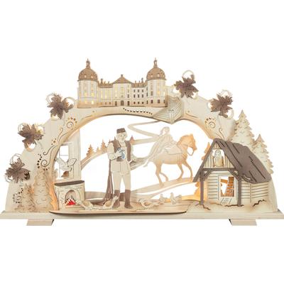 LED Schwibbogen SAICO ORIGINAL "Premium-Line-Lichterbogen "Drei Haselnüsse für Aschenbrödel", natur, B:70cm H:41cm T:9,5cm, Holz teilmassiv, Schwibbögen, 70 x 41 x 9,5 cm