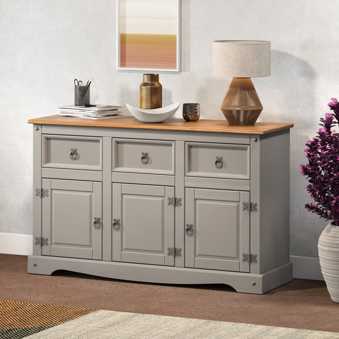Brambly Cottage Palmea 125cm Solid Wood Sideboard Grey 76cm H X 125cm W X 40cm D