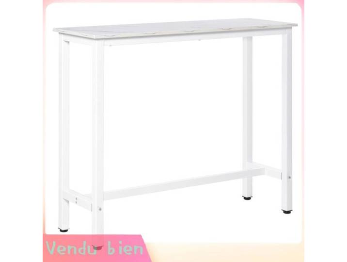 LIA Table bar mange-debout 120x40x100cm acier marbre blanc